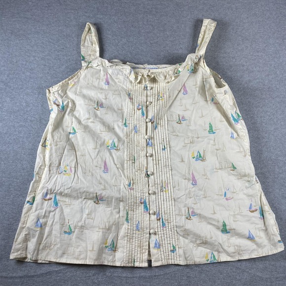Tommy Hilfiger Tank Top Womens 2X White Sailboat Print Ruffle Button Camisole - Picture 3 of 6